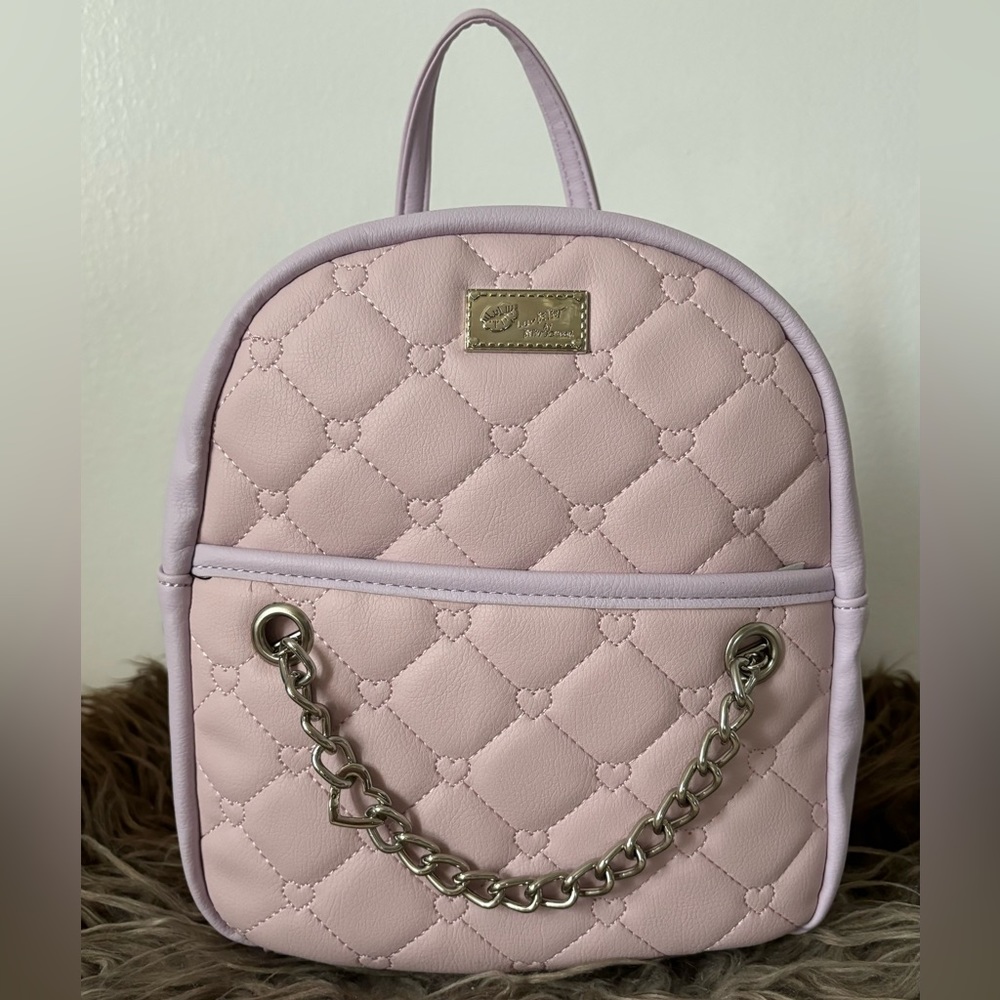 Luv Betsey Johnson Bag Quilted Vienna Backpack w/ Chain Soft Pink & Lilac Purple
